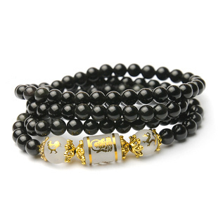  开光黑曜石六度六合辰酉精进佛手链蛇年属龙属鸡开运吉祥物