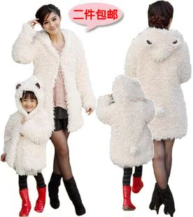  冬装加厚亲子装冬装款亲子棉衣棉服毛绒熊大衣韩版母女装大衣