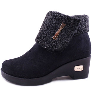  清仓特价老北京布鞋短靴 秋冬优雅女士厚底中跟坡跟平底靴子女鞋