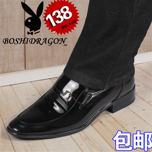  花花公子皮鞋男正品商务正装皮鞋头层皮尖头英伦光亮婚庆办公皮鞋