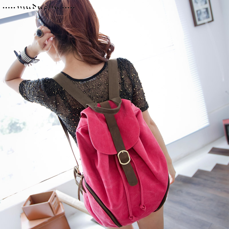 帆布双肩包韩版...