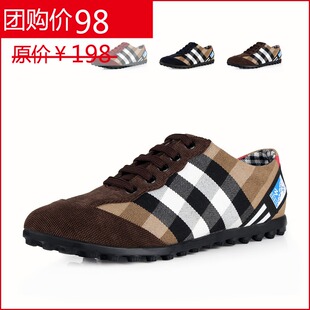  男鞋韩版休闲鞋 大码男鞋板鞋潮流英伦板鞋格纹鞋帆布鞋子低帮鞋
