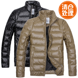  新款加厚加大休闲男士款短款韩版修身立领男潮正品清仓PU皮羽绒服