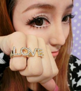  外贸饰品批发欧美原单女夸张字母LOVE镶钻戒指CL-14 原单超低价