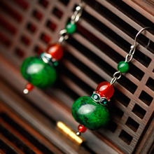 Phoenix Nirvana female fashion retro earrings Natural red agate jewelry malachite original Chinese style cold Chui