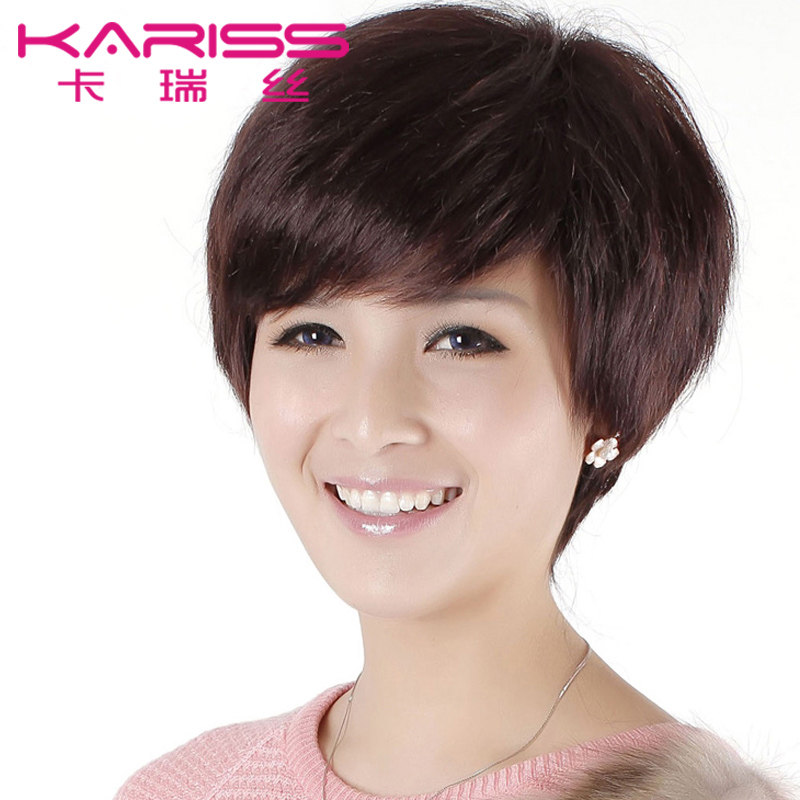 卡瑞丝 中老年真发假发短发女士蓬松发型 中年妈妈假发整顶发套