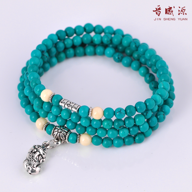 天然绿松石手链108颗女款佛珠多层手串 时尚银貔貅吊坠饰品包邮 天然绿松石手链108颗女款佛珠多层手串 时尚银貔貅吊坠饰品包邮