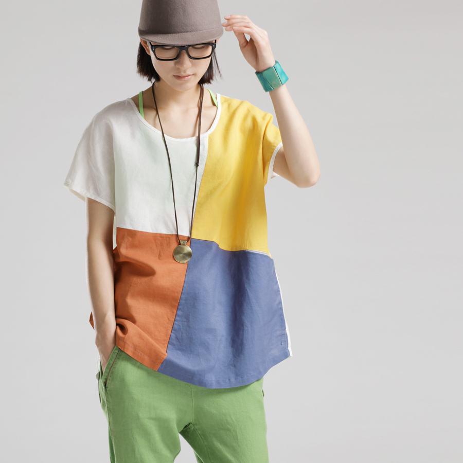 宽松大码撞色拼接...