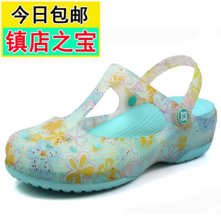  新款洞洞鞋 女鞋子凉鞋印花玛丽珍果冻鞋沙滩鞋花园鞋凉拖鞋夏
