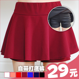 sevi家 松紧纯色荷叶边带打底裤迷你短裙 2013春夏新款学院风女装