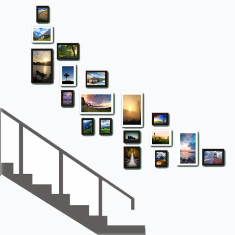 现代楼梯<em>楼道照片墙</em>相框墙楼道挂画装饰实木相