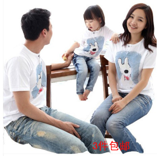  亲子装夏装母女装全家装新款一家三口套装加大码母子装家庭装