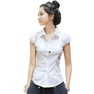 2013夏装新款女衬衣短袖韩版衬衫泡泡袖修身显瘦职业OL衬衣