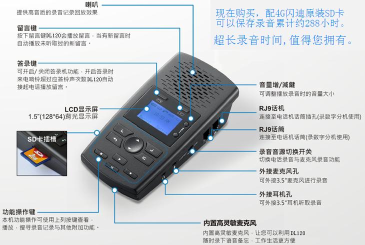 佳百特 DL-120单路电话录音盒 录音仪 留言录