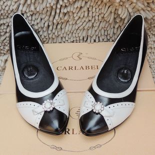  春季新款撞色单鞋真皮春秋瓢鞋 复古低帮低跟蝴蝶结英伦女鞋