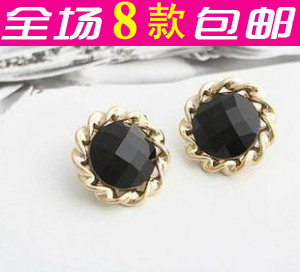  韩国小饰品 满包邮 多切面太阳花黑宝石小清新耳钉 耳环耳饰 新款