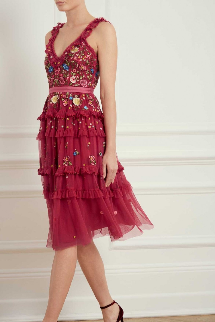 2018 09 U.S.A Official Counter shopping Needle & Thread gules Dress full dress longuette Embroideryin the Women's clothing/Boutique , Wedding/Cheongsam/Formal dress , Formal dress/Evening category - from Buy2taobao.com to provide professional Taobao agent buy service