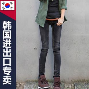  韩国冬季显瘦修身弹力黑灰色加厚小脚铅笔裤牛仔裤 女 CJ0965
