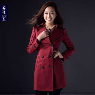  MSANN 春新款 韩版修身双排扣中长款女士风衣 特价外套fengyi
