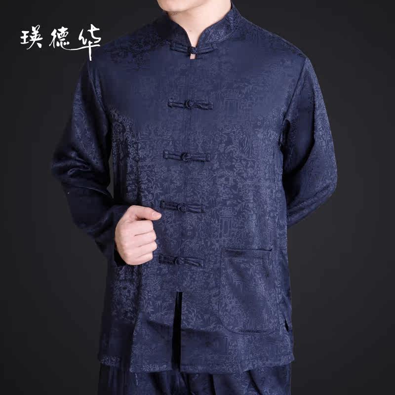 New middle-aged men's clothing men's costumes, clothing with long sleeves shirt Tomb Sweeping Festival on the River in spring and autumn clothing