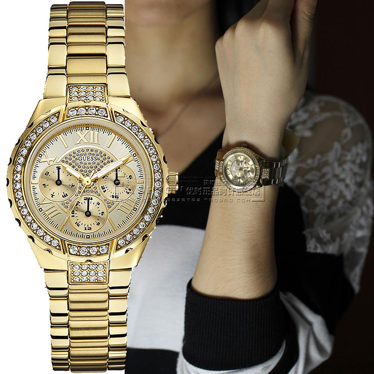 Купить Часы Производители приобретая часы Guess роскошный кристалл алмазазолото женские часы w0111l2 u0111l3 Бесплатная доставка в интернет-магазинес Таобао (Taobao) из Китая, низкие цены