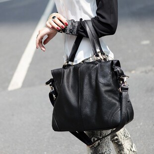 包包相印 黑色大包包欧美风 新款潮复古女士手提单肩包机车包