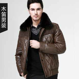  木笛男装羽绒服中年男士商务休闲狐狸毛领加厚秋冬装外套