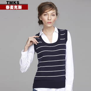  淘金币 泰麦克斯 秋款欧美风条纹圆领针织衫经典马甲背心 包