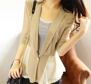 蕾丝蝴蝶结修身小西装...