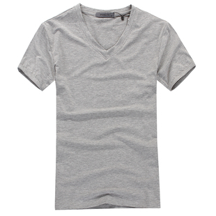  POSLTY 男短袖t恤新款 男韩版纯色修身休闲紧身V领打底衫 男
