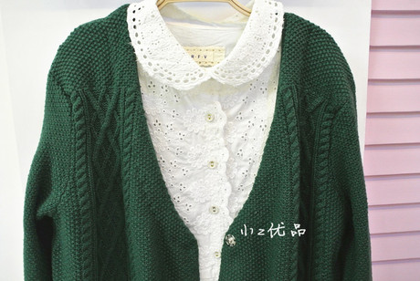 秋装新款韩国专柜品质<em>复古</em>墨<em>绿色</em>中<em>长款</em>V领麻