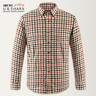  U-SHARK 春款长袖衬衫男士休闲商务英伦韩版格子衬衣男装潮