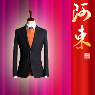  韩版西服套装 黑色 韩版修身西装时尚休闲两件套 AS19500