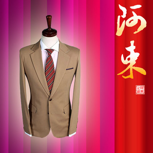  韩版西服套装 卡其色 韩版修身西装时尚休闲两件套 AS19677