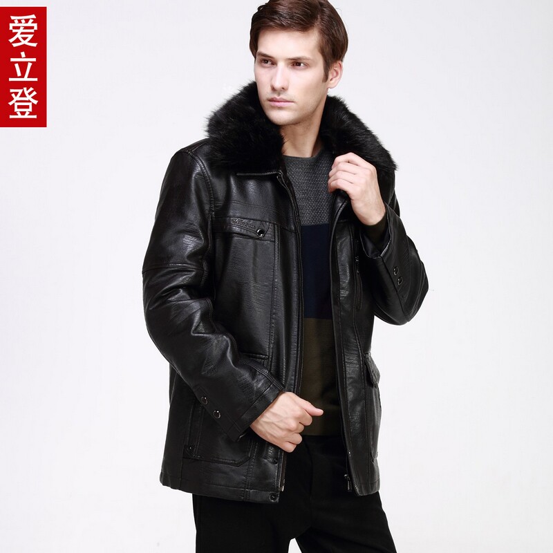 冬装中老年男加厚皮衣男中长款皮夹克爱立登加绒外套中年男士皮衣