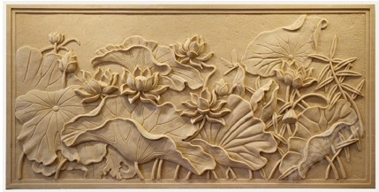 砂岩浮雕壁画 荷花图 砂岩电视背景墙 沙发背景 植物花草壁饰雕塑