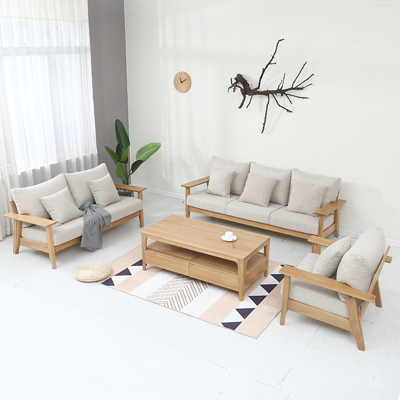 Jiayi All solid wood sofa Northern Europe Modern minimalist Small apartment Living Room Furniture oak Fabric art Sofa Setin the Residential furniture , Sofa , Wood sofa category - from Buy2taobao.com to provide professional Taobao agent buy service