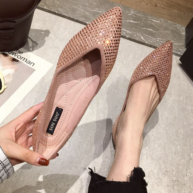 Women flat shoes 2019 new pattern Spring Korean Edition Suede fashion Rhinestone soft sole Shallow mouth Tip Single shoes Net Redin the Women's Shoes, Low shoes category - from Buy2taobao.com to provide professional Taobao agent buy service