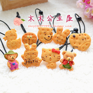  头花 婴儿童发夹子头绳皮筋 头饰品 宝宝发圈 可爱仿真饼干发绳对