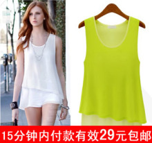 2013 spring models in Europe and America fake two double chiffon dress sleeveless vest straps bottoming shirt big yards female