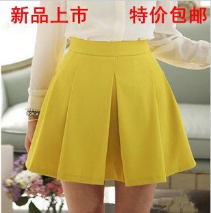  【天天特价】新品韩版半身裙短裙高腰百搭黄色裙百褶蓬蓬女装春夏