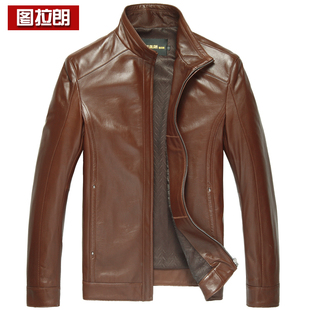   新款 正品 顶级进口绵羊真皮皮衣 海宁男士立领短款真皮夹克
