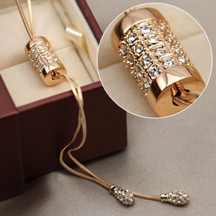 水晶毛衣链项链女...