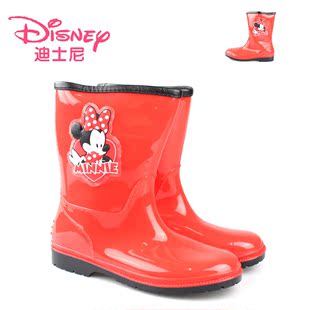  新品雨鞋正品迪士尼米妮童鞋棉套防雨水鞋雨靴女中童学生中筒胶鞋
