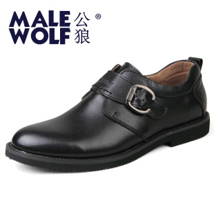  男皮鞋牛皮正品公狼男式皮鞋包邮男休闲鞋真皮搭扣平跟低帮鞋板鞋