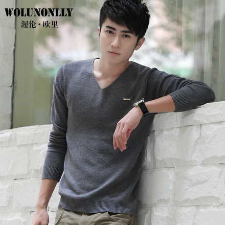 【wolunonlly旗舰店】woluno<em></em>nlly <em>男士针织</em>衫 <em>v领</em>