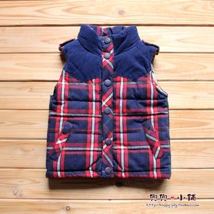  童装冬装新款 格子控男童宝宝棉马甲 儿童棉背心