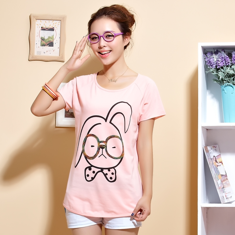 韩版圆领短袖纯色...