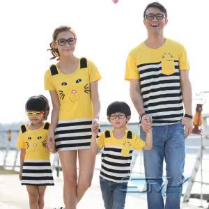 <em>亲子装夏装</em>2013款 纯棉卡通T恤 母女<em>裙子</em> 条纹
