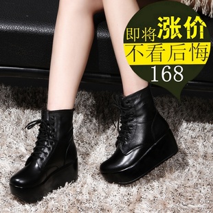  清仓时尚马丁靴女靴子短靴厚底真皮高跟鞋欧美冬季松糕保暖棉鞋女